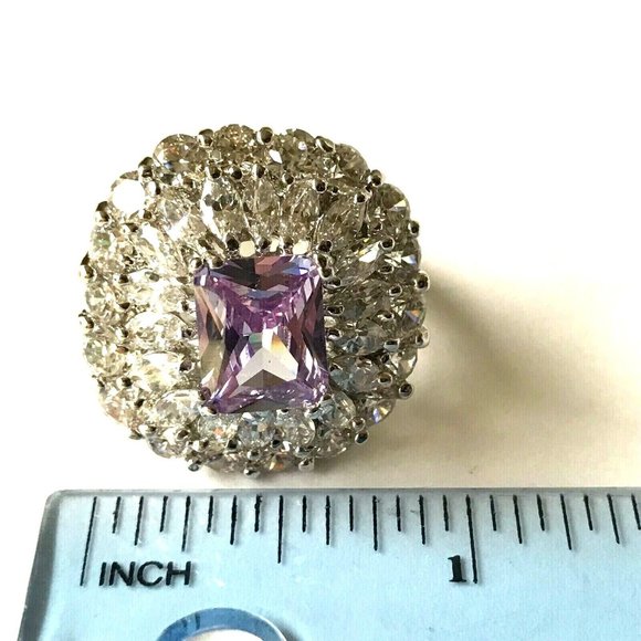 Vintage Art Deco Purple CZ Cocktail Ring Size 7 Camilla Lucia Silver Plated - Picture 11 of 12